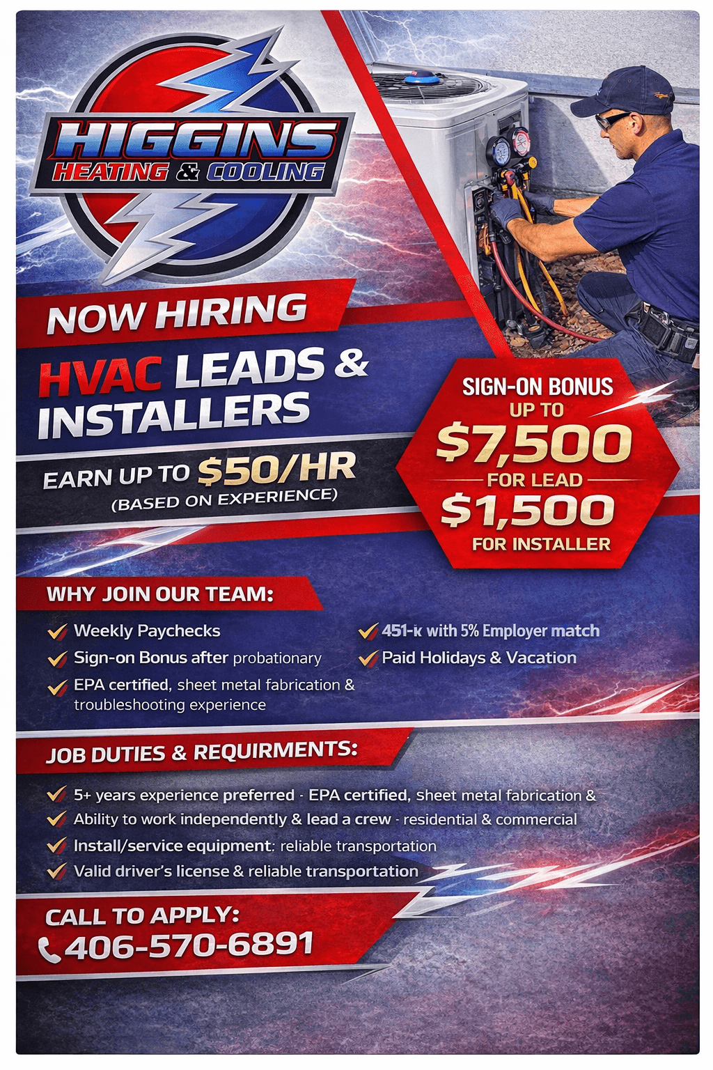 Higgins Heating and Cooling now hiring HVAC leads and installers